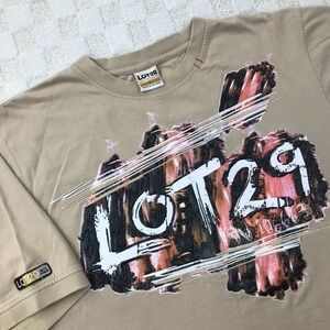 Vintage Y2K Lot 29 T Shirt Mens Large Beige Hip Hop Rap 3D Logo Graphic Tee